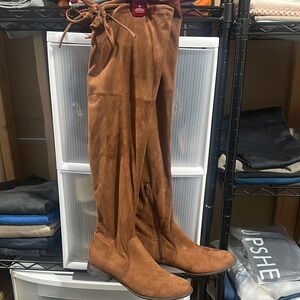 Brown Faux Suede Over-the-Knee Boots